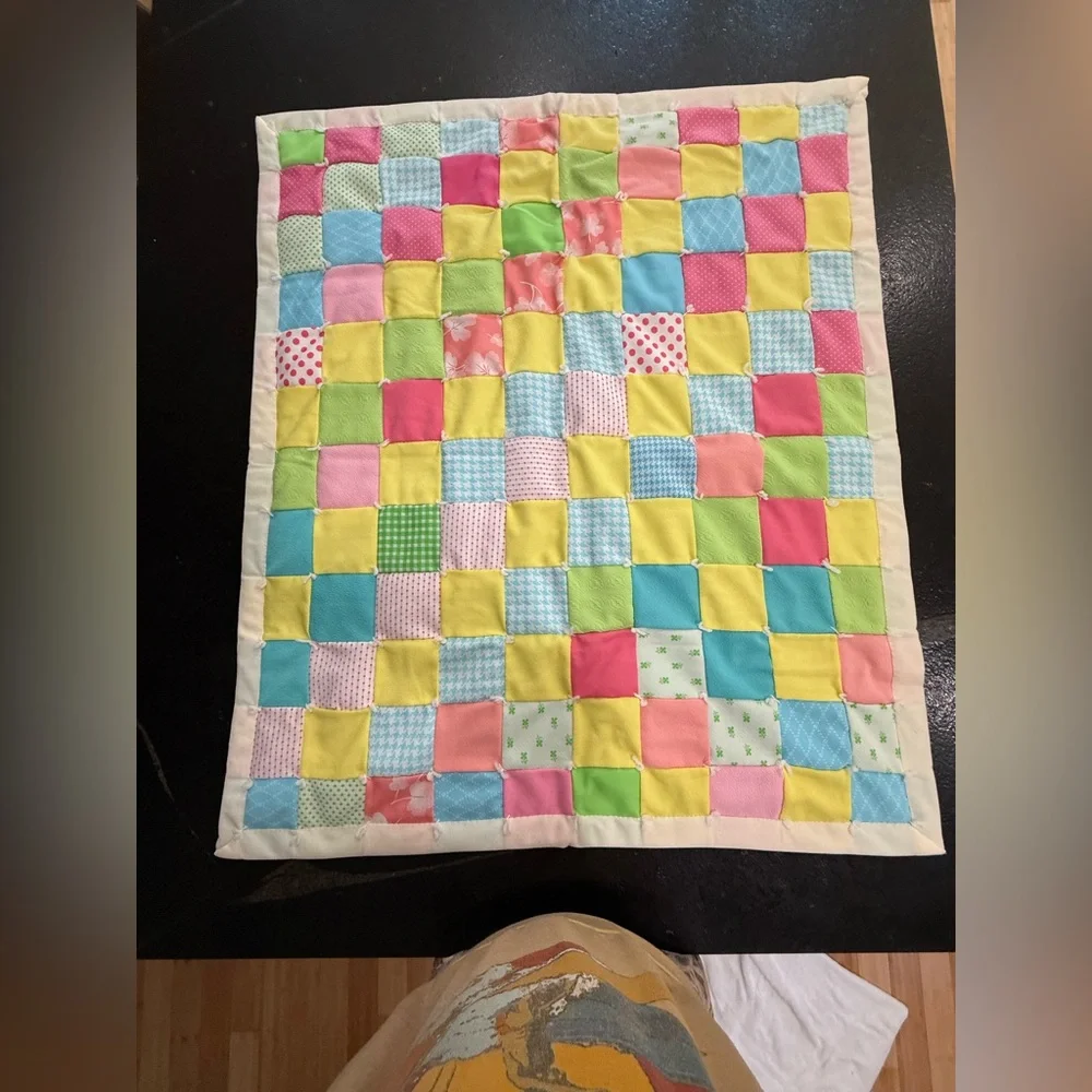 Handmade Colorful Patchwork Baby Quilt — 38” x 45”